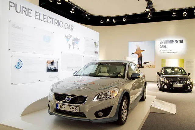 Volvo electric car on a showroom