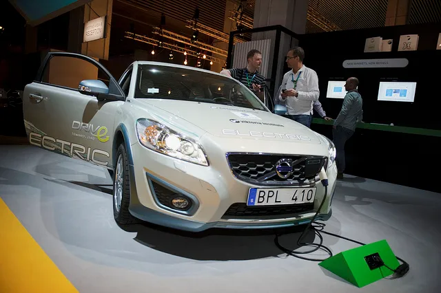 Volvo electric car parked and charging