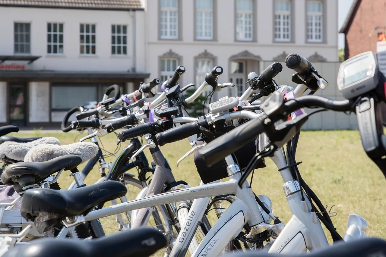 Electric bikes parked in a row