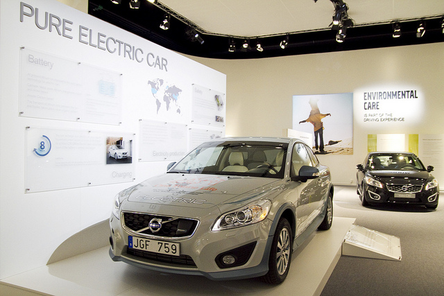 Volvo electric car on a showroom
